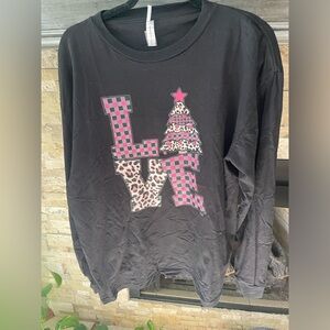 Pink & leopard Love Christmas long sleeve Tshirt size xl
